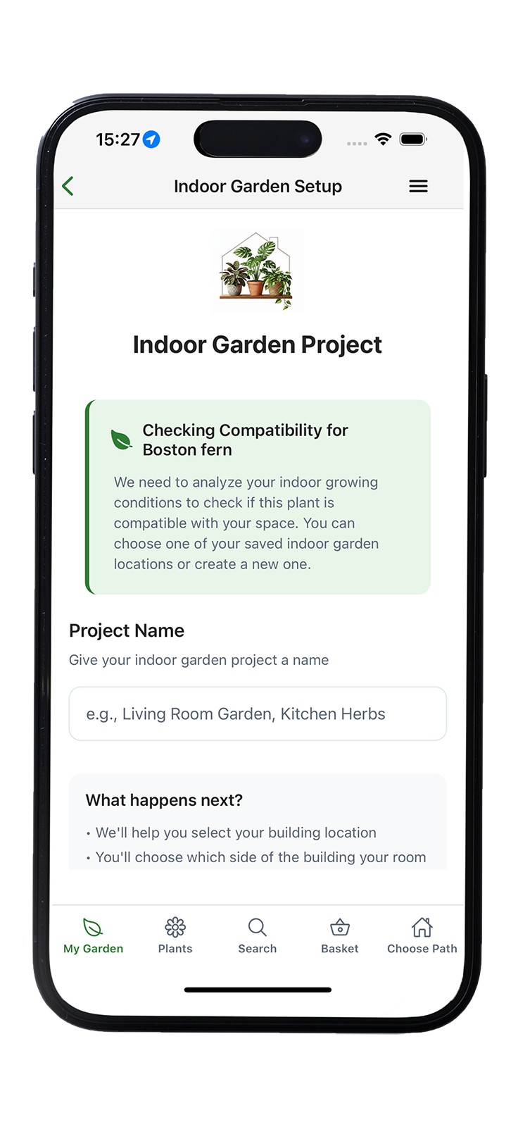 GardenPal indoor conditions setup
